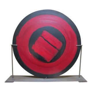 Asher Holman Fused & Painted Art Glass Disc Sculpture Sauron With Stand For Sale