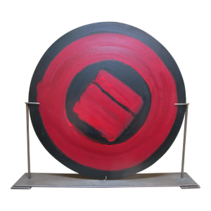 Asher Holman Fused & Painted Art Glass Disc Sculpture Sauron With Stand