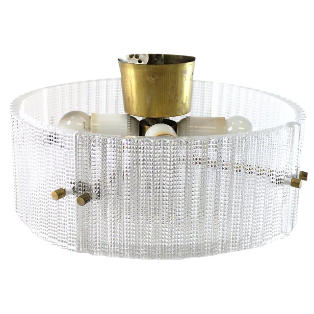 Crystal and Brass Ceiling Lamp / Flush Mount by Carl Fagerlund for Orrefors, 1960s For Sale