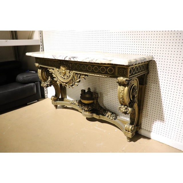 Traditional Early 20th Century Figural Giltwood and Walnut French Belle Epoque Console Table Buffet Marble Top For Sale - Image 3 of 12