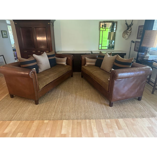 VIntage Pair of Ralph Lauren Home Brompton Leather Sofas-Cognac Leather, Nailhead Trim & Custom Upholstery For Sale - Image 15 of 17