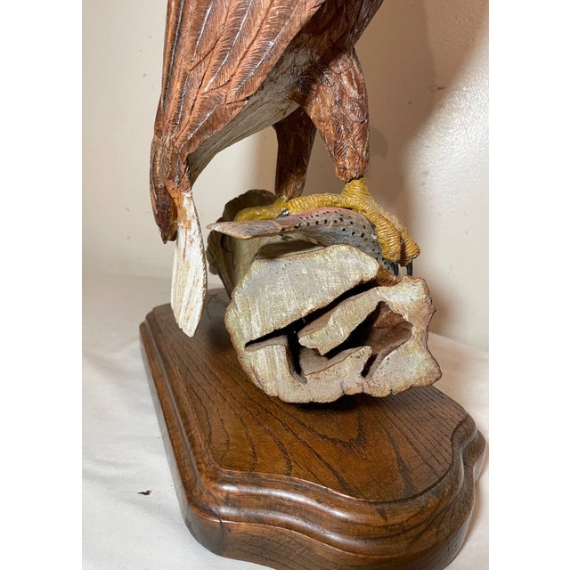 Vintage Hand Carved Wood Folk Art Bald Eagle Bird With Fish Sculpture Statue For Sale - Image 17 of 17