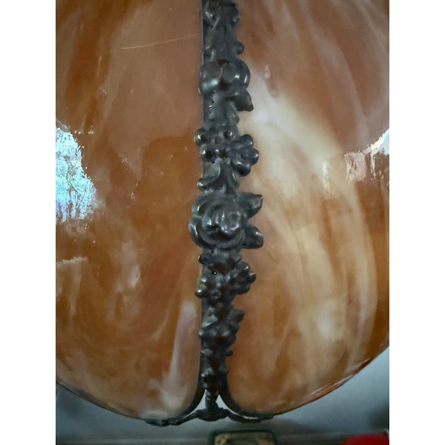 Mid-Century Amber Slag Glass Scalloped Pendant Lamp Shade For Sale - Image 4 of 10