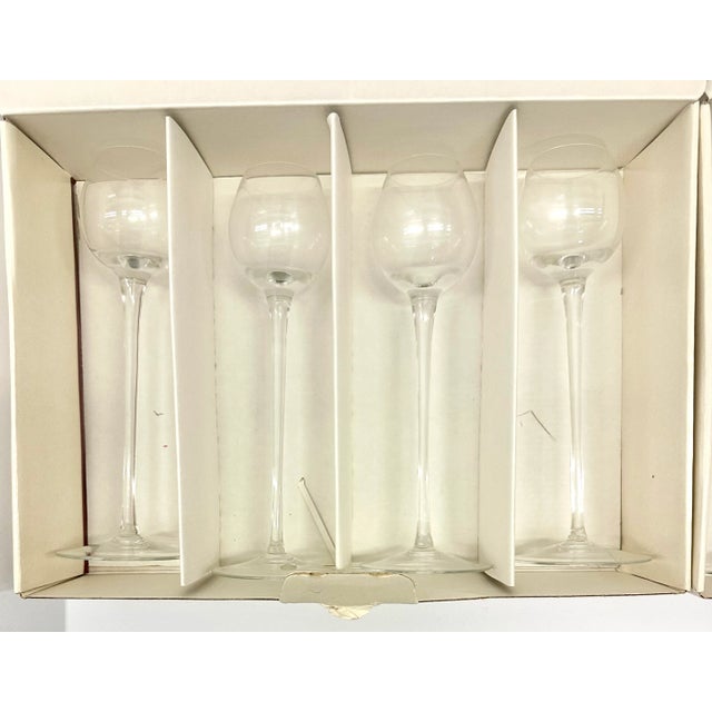 Glass Vintage Tall Stem Set 8 Glasses Glass Crystal Liquor Cordial Port Lot Box NoS Hungary Toscany For Sale - Image 7 of 11