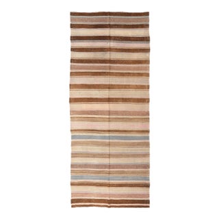 Striped Vintage Brown Kilim Rug - 4`8″ X 11`7″ Ft. For Sale
