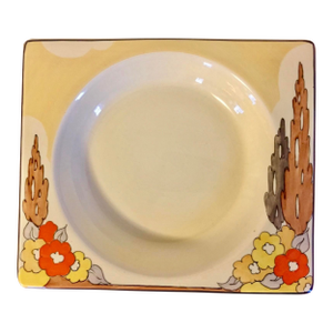 Art Deco Clarice Cliff Rectangular Plate Biarritz Bizarre Capri Pattern by Wilkinson Pottery 1930