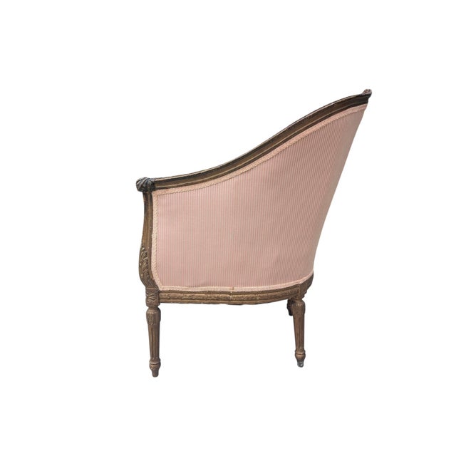 Late 19th Century Bergere Tub Chair With Light Pink Ticking Stripe Upholstery For Sale - Image 12 of 17
