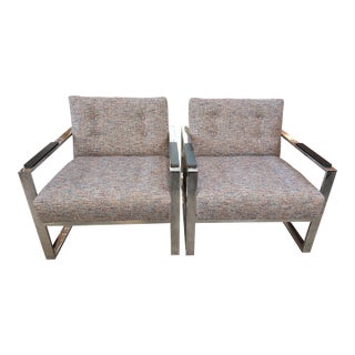 1970's Pair Mid Century Chrome Lounge Chairs For Sale