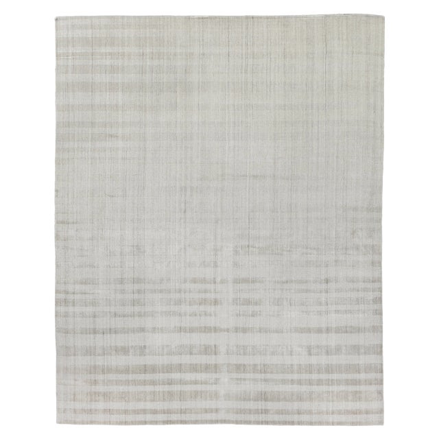 Iscar Hand loom Wool/Viscose Light Beige Rug-14'x18" For Sale