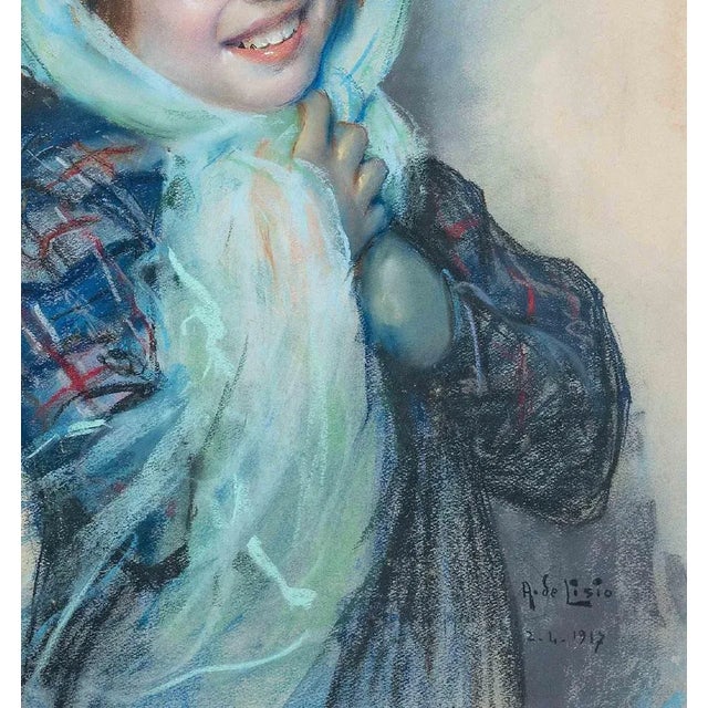 Arnaldo De Lisio, Smiling Girl, Original Drawing, 1917, Framed For Sale - Image 3 of 4