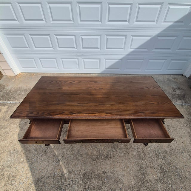 Queen Anne 1990s Vintage Pennsylvania House Queen Anne Chippendale Stained Oak Library Table Desk For Sale - Image 3 of 10