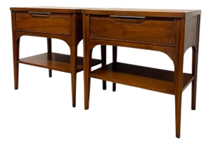 1970s Pair of Mid-Century Modern Kent Coffey Impact Collection End Tables With Drawer and Shelf
