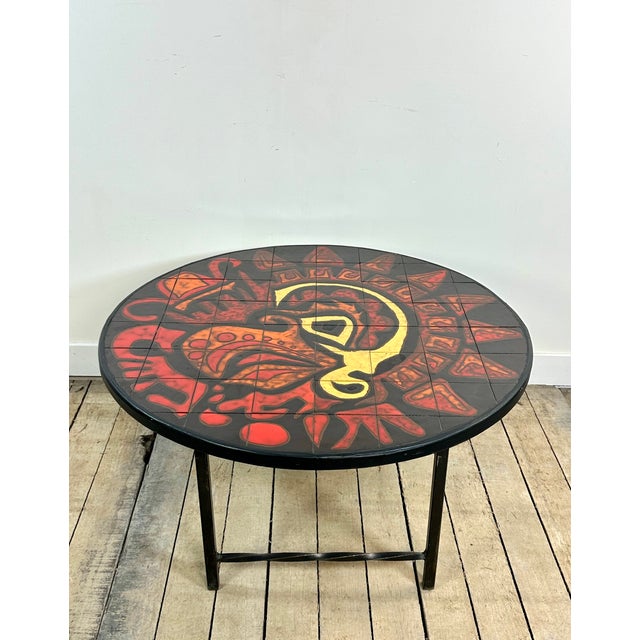 Vintage Round Graphic Red and Yellow Ceramic Coffee Table, 1960s For Sale - Image 12 of 12