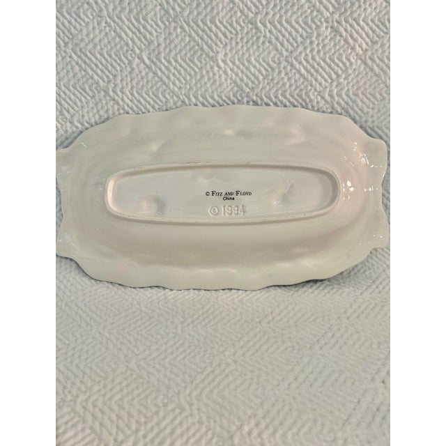 Blue 1994 Fitz and Floyd “Petits Vegs” Blue and White Celery Serving Dish For Sale - Image 8 of 9