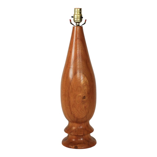 Vintage Hand Turned Wood Table Lamp For Sale