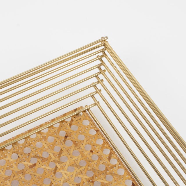 Wood Lucite, Rattan or Wicker and Brass Barware Serving Tray For Sale - Image 7 of 9