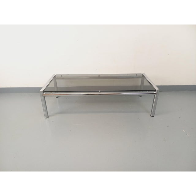 Vintage Rectangular Coffee Table in Smoked Glass and Chrome Metal, 1970s For Sale - Image 6 of 18