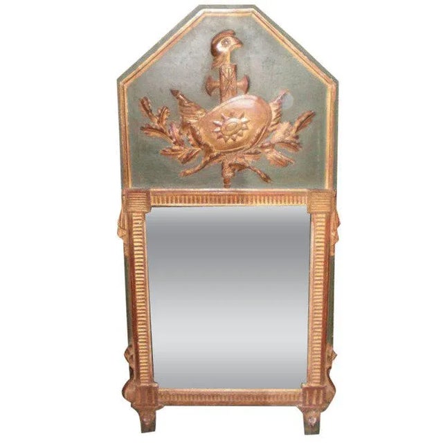 18th Century French Louis XVI Painted and Giltwood Armorial Trumeau Mirror For Sale In Houston - Image 6 of 7