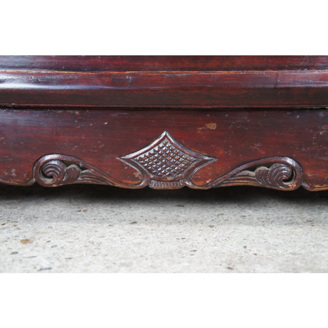 Late 19th Century Antique Chinese Shanxi Ming Red Lacquer Elm Carved Chest Storage Trunk For Sale - Image 10 of 12