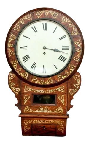 19th C. English Drop Dial Wall Clock With Mother of Pearl and Fusée Movement