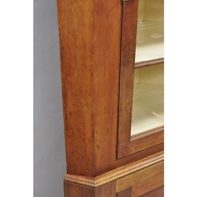 Antique Colonial Primitive Cherry Wood Glass Front Corner China Cabinet Cupboard For Sale - Image 9 of 18