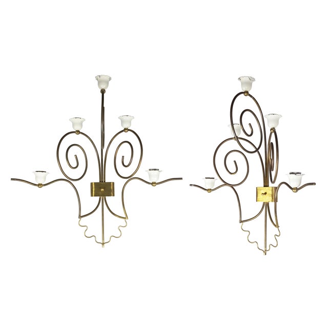 Mid-Century Modern Italian Sconces in White Metal and Brass, Set of 2 For Sale - Image 10 of 18