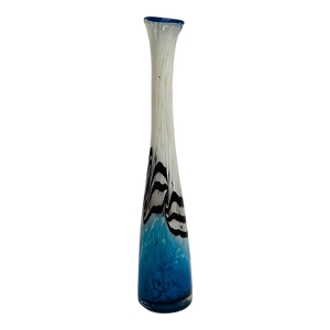 Tall Murano Style Decorative Art Glass Vase in Blue, Purple and White
