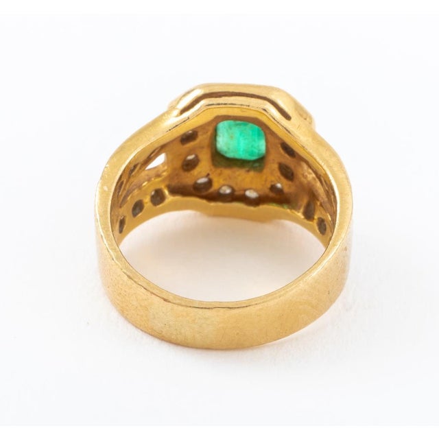 14k Yellow Gold Emerald & Diamond Ring For Sale - Image 4 of 8