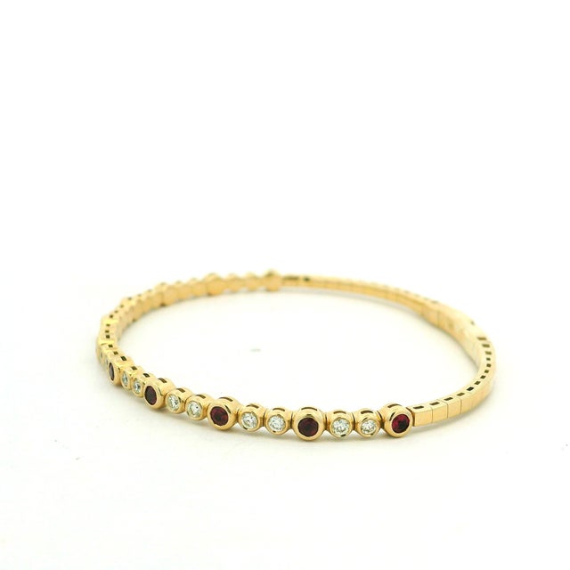 Gold Vintage Ruby and Diamond Flexible 14k Yellow Gold Bracelet For Sale - Image 8 of 12