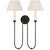 Amber Lewis for Visual Comfort Signature Ingela 24" Double Sconce in Modern Iron with Silk Pleat Shades For Sale