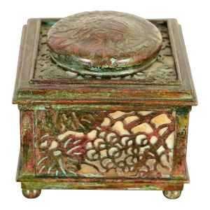 Tiffany Studios New York Grapevine Bronze and Favrile Slag Glass Inkwell