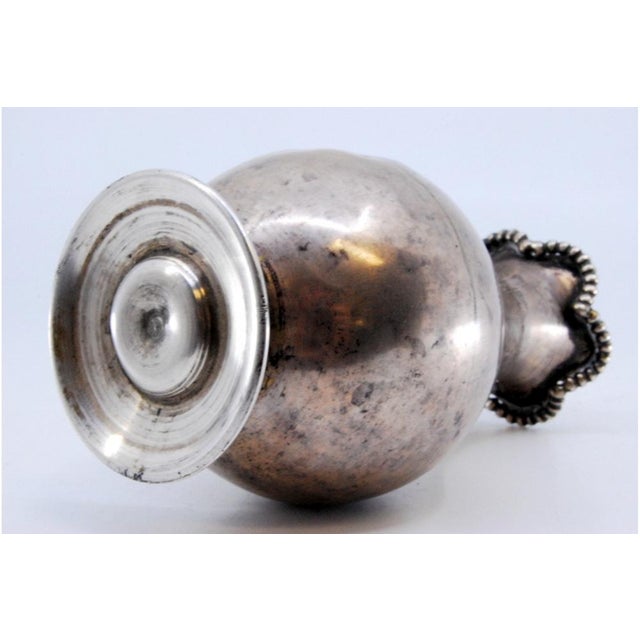 Metal Small Silver Vase with Circular Base and Relief on Top For Sale - Image 7 of 10