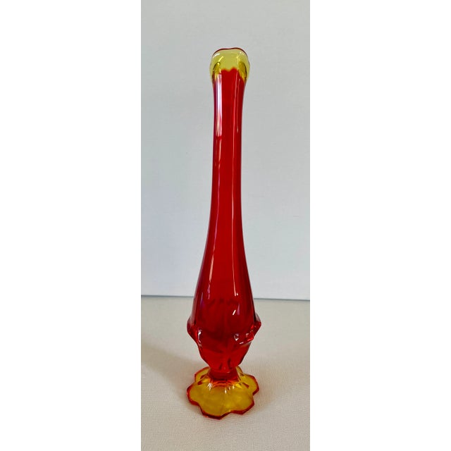 Viking Glass Company Vintage Mid Century Amberina Viking Swung Glass 6 Petal Pedestal Vase For Sale - Image 4 of 7