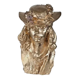 Vintage Austin Productions Inc Gold Toned Female Floral Hat Statue Sculpture