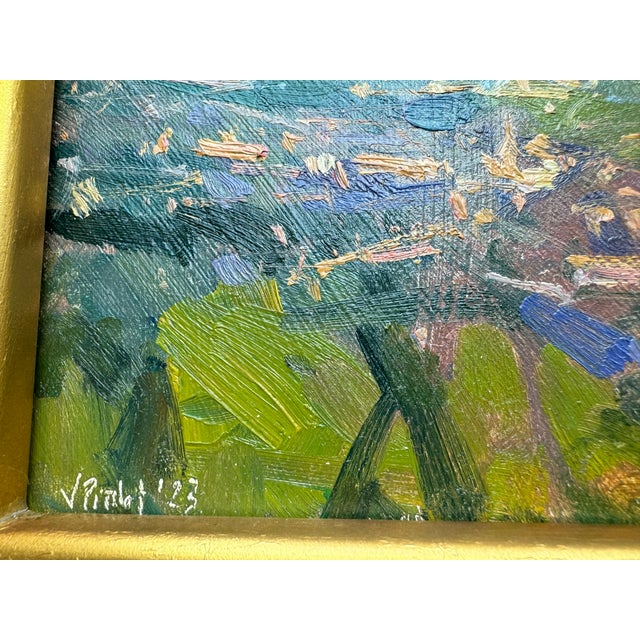 2023 Listed Uk Artist Original Impressionist Oil Painting in Gold Plein Air For Sale - Image 9 of 10