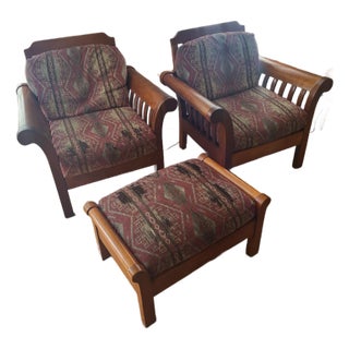 Late 20th Century Hickory Chair Company Dark Brown Wood Accent Chairs With Footstool For Sale