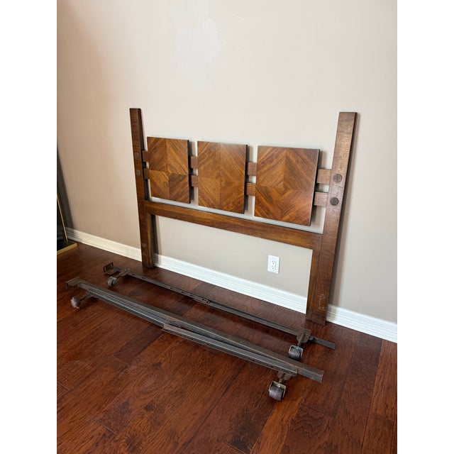 Lane Staccato Brutalist Mid Century Walnut Queen Headboard Gorgeous Lane headboard from the "Staccato" line, considered to...
