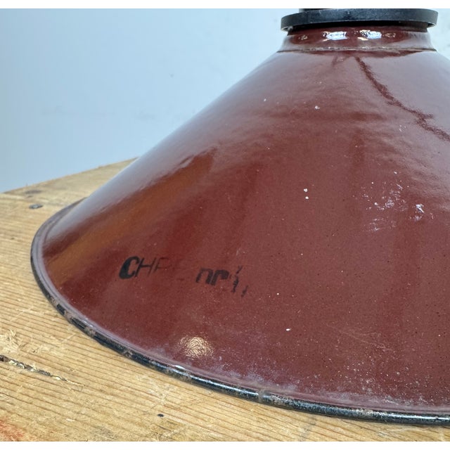 Industrial Dark Red Enamel Factory Pendant Lamp, 1960s For Sale - Image 13 of 17