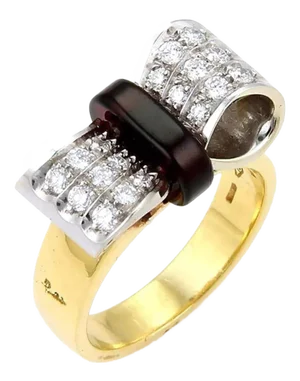 Pomellato Diamond & Garnet 18k Two Tone Gold Bow Top Ring - Size 6