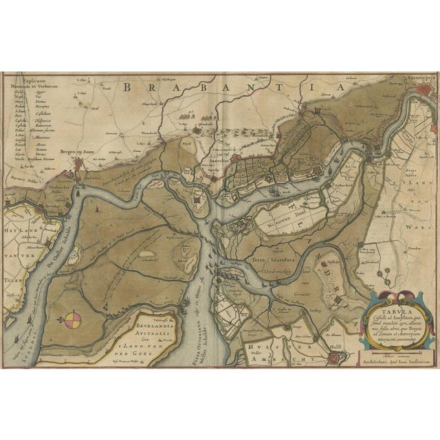 Antique Map of the Region Between Bergen Op Zoom, 1647 For Sale - Image 4 of 6