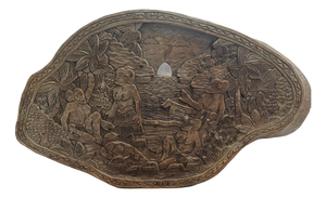 Vintage Carved Bas-Relief Double-Sided Story Board, Palau, 1950s