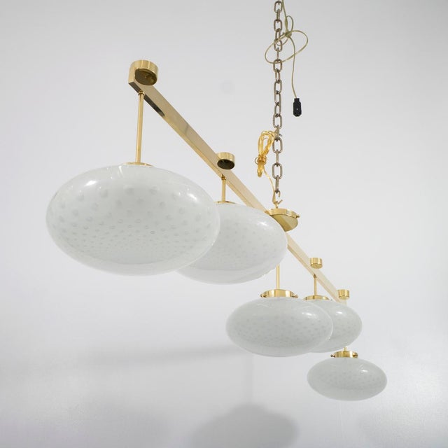 Metal Modern linear chandelier with Murano glass shades For Sale - Image 7 of 15