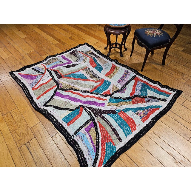 Vintage Moroccan Boucherouite Rug, Handwoven, Mid-Century Modern Abstract Design, 5’ X 7’ For Sale - Image 9 of 11