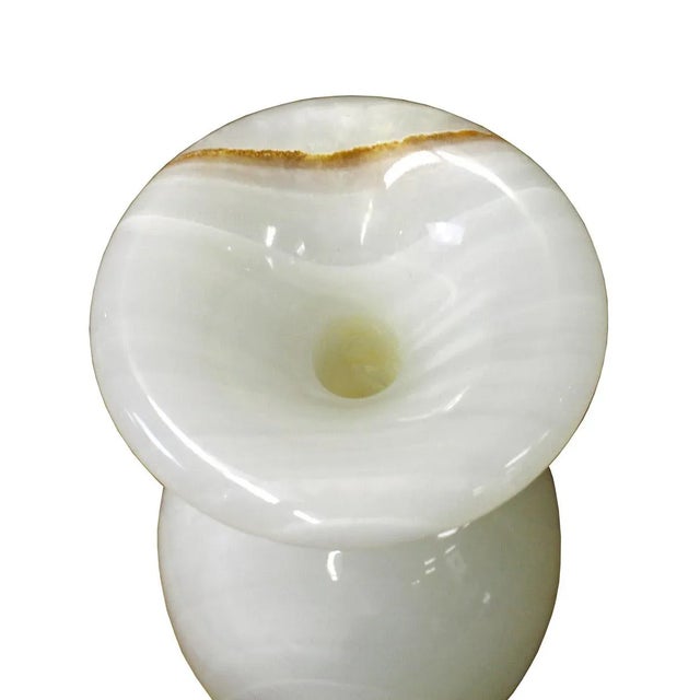 White Stone Carved Round Small Display Vase cs2632 For Sale - Image 4 of 7
