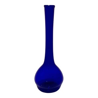 Cobalt Blue Hand-Blown Glass Bud Vase For Sale