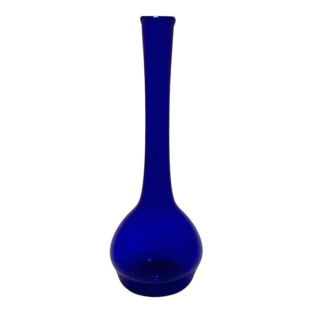 Cobalt Blue Hand-Blown Glass Bud Vase For Sale