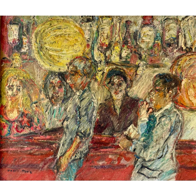 David Azuz, Israeli French David Azuz Naive Oil Painting Paris Bar Scene Colorful Fauvist, 1975 For Sale - Image 10 of 13