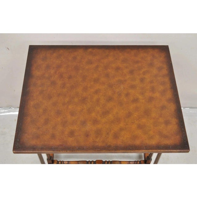 Traditional Regency Style Mahogany Brown Tooled Leather Accent Side Table by Highland House For Sale - Image 3 of 12