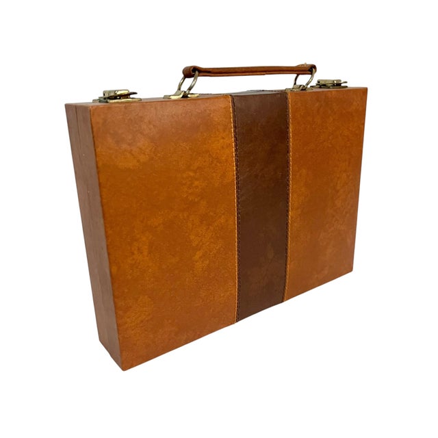 Vintage Mid-Century Cream and Brown Striped Backgammon Game Set in Travel Case For Sale - Image 9 of 9