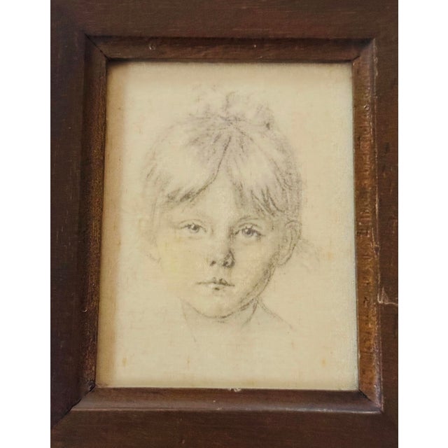 Mid-20th Century Framed Miniature Portrait Drawing Prints on Silk Attributed to Italian Artist René David - Set of Four For Sale - Image 9 of 12